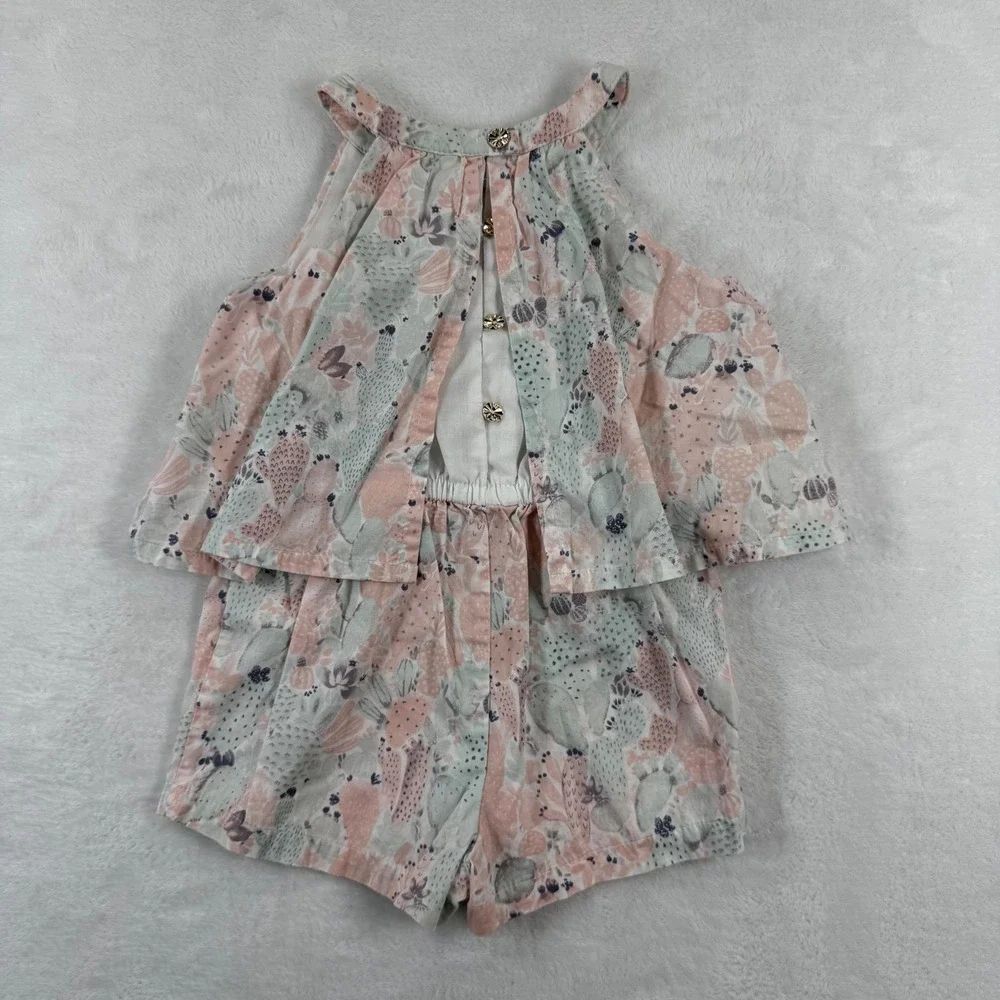 Savannah Kids Girls 24M Cactus Floral 2-Piece‎ Romper Set Pink Green Halter 6865
